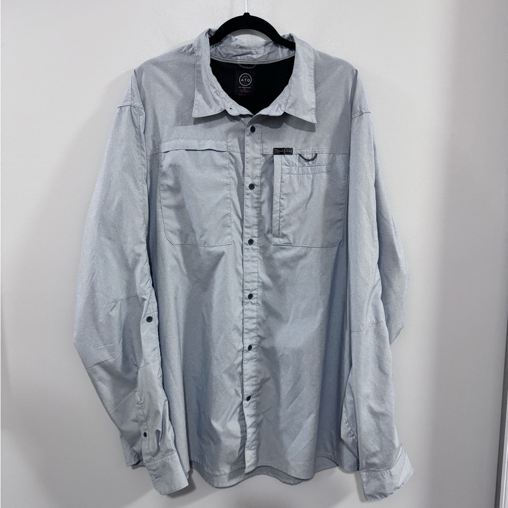 Men's Wrangler All Terrain Gear Gray Button-Up Regular Fit Shirt. Size 3XT